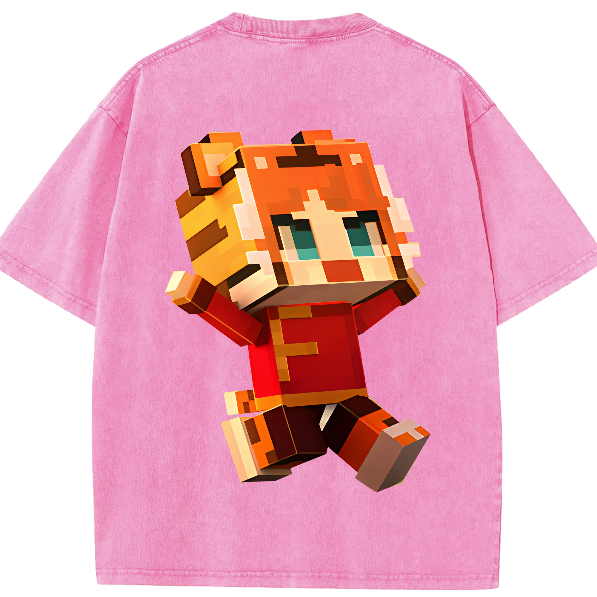 （画像用） マインクラフト ブロックの世界 Minecraft MC Block world 綿100% ヴィンテージ風 半袖Tシャツ（背面プリント）